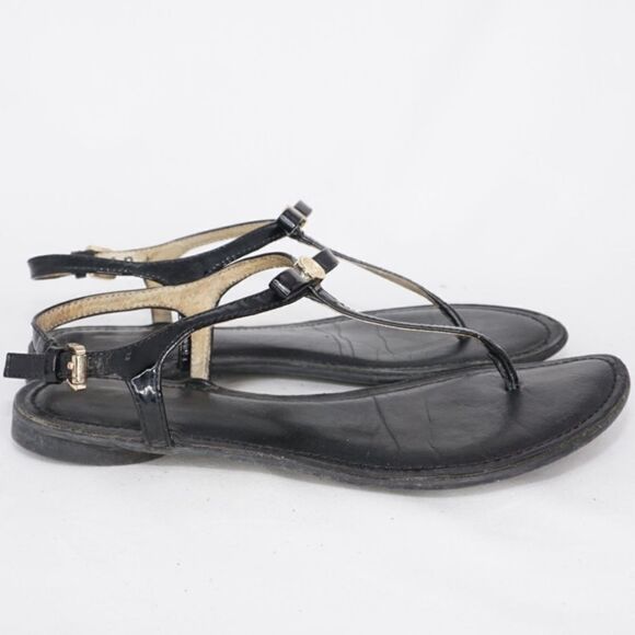 Michael Kors Black Leather T-Strap Thong Sandals, Size 6 - Picture 7 of 8